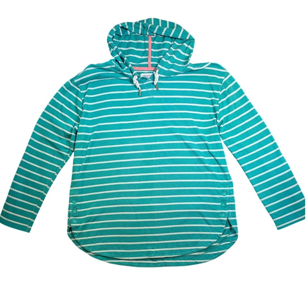 Liberty Garden Green White Striped Hooded Top Long Sleeve Side Button Detail